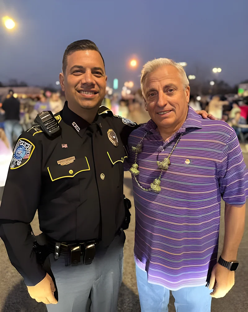 Daniel Seuzeneau with Slidell Mayor Randy Fandal at a Mardi Gras Parade